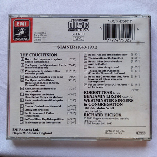 Stainer The Crucifixion Robert Tear Benjamin Luxon Cd Kktus 1
