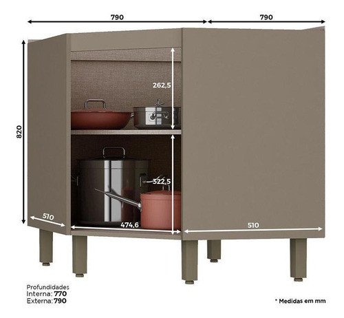 Balcão De Cozinha Évelin Canto Obliquo Duna Cristal  Henn 1