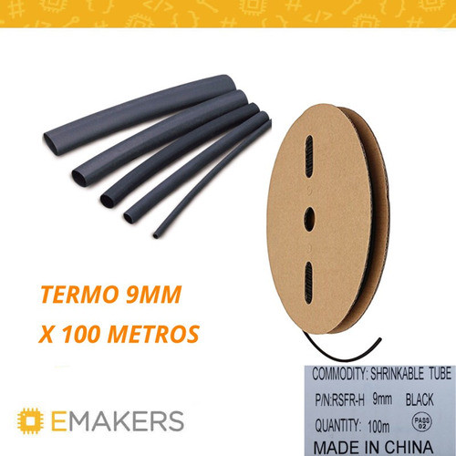 Tubo Spagueti Termocontraible 9mm X 100mts Negro Rollo Emakers 1