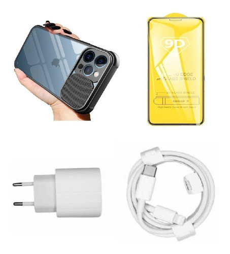 Kit iPhone 12: Carregador + Capa + Película 0