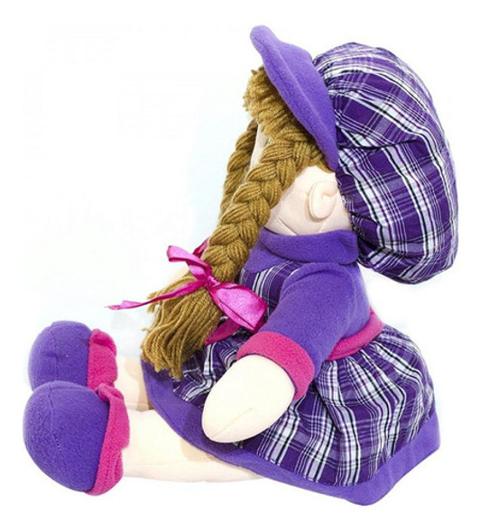 Boneca De Pano Xadrez Roxo Com Chapéu 54cm 1