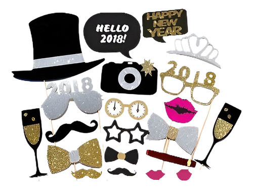 Fiesta Tarjeta 21pcs 2018 Año Nuevo Máscaras Foto Stand Acce 0