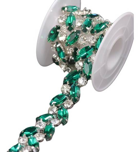 Tira De Strass Y Cristales 15mm X 90cm Verde Blanco 0
