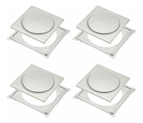 4 Ralos Click Inteligente Em Inox 10x10 Cm + 4 Porta Grelhas 0