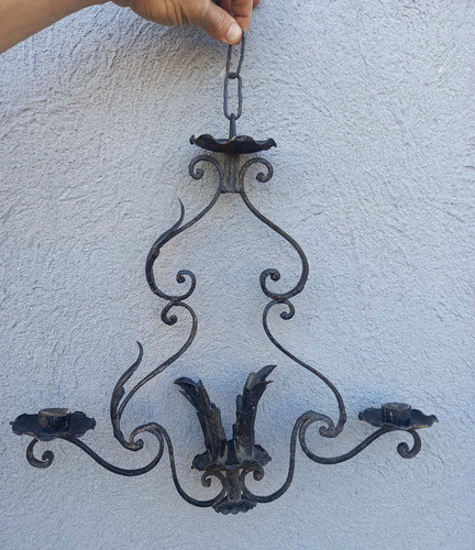Antigua Lampara Araña De 2 Luces Provenzal En Hierro Forjado 0