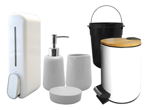 Kit Combo Baño Blanco Set Pacienza + Dispenser + Cesto 3 Lts 0