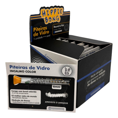Caixa 12 Cards Piteira Vidro Hippie Bong Incalmo + Limpador 0