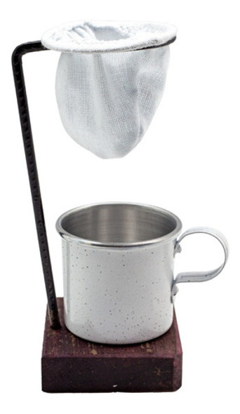 Mini Coador De Café Chá Individual Com 1 Xícara Madeira 0