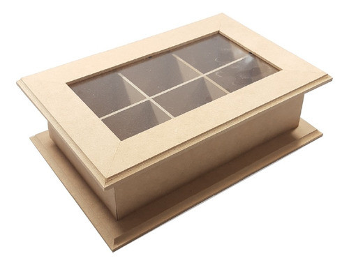Caja De Té Decorativa 6 Divisiones Con Vidrio 30x20x9cm 0