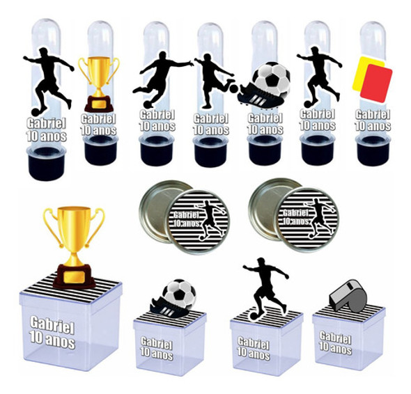 Kit Festa 30 Itens Tema Futebol Latinha Tubete Caixinha 0