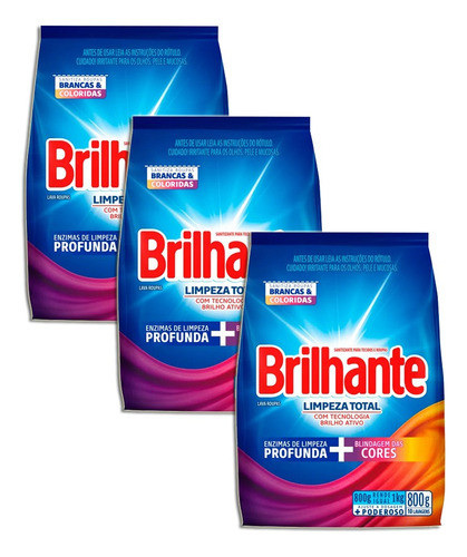 Sabão Em Pó Brilhante Limpeza Total 800gr Kit 3 0