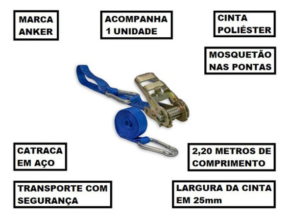 1 Cinta Azul Esticador Catraca Mosquetão Anker Para Beta 1