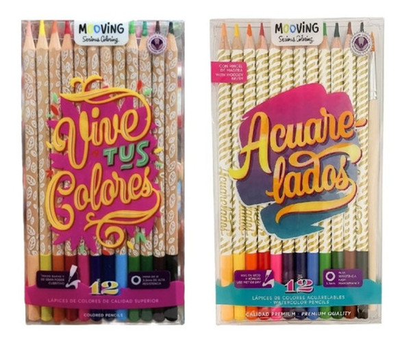 Lapices Mooving X 12 Colores Clasicos + 12 Acuarelados 0