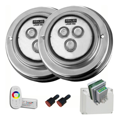 Kit 2 Luces De Pileta 10w Rgb/control/pasamuros/fuente/caja 0