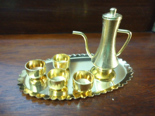 Mini Miniatura De Garrafa Xicaras E Bandeja Dourada Um Luxo! 1