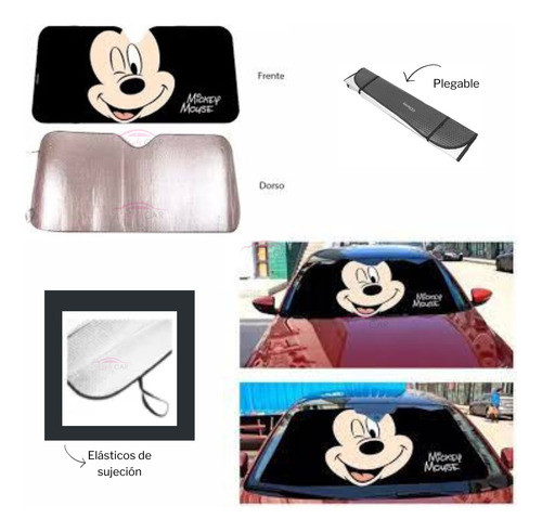 Cortina Parasol Mickey Negro P/auto + C/cinturones Disney 1