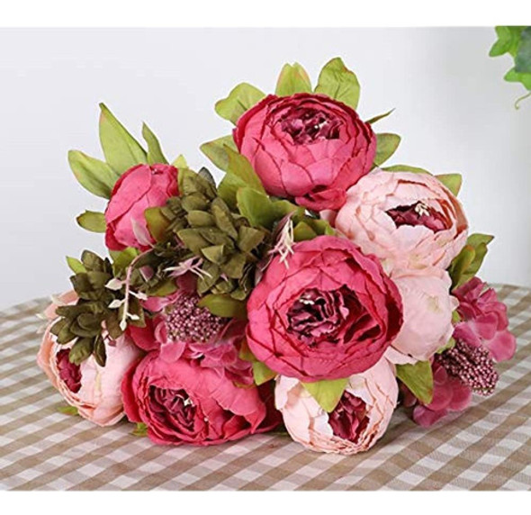 Duovlo Flores Falsas Vintage Peonía Artificial Flores De Sed 1