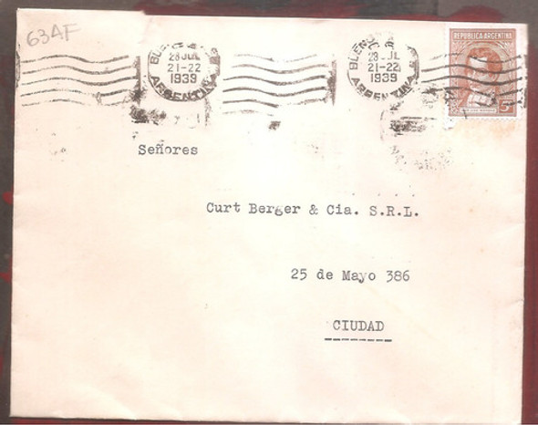 Argentina 1939  Sobre Circulado  Numero 63af 0