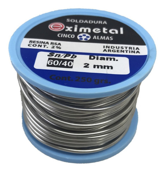Estaño Rollo 2mm 60/40 Eximetal Para Soldar 250gr 1/4 Kilo 0