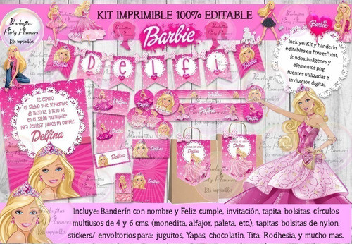 Kit Imprimible Candy Bar Barbie Editable 100% 0