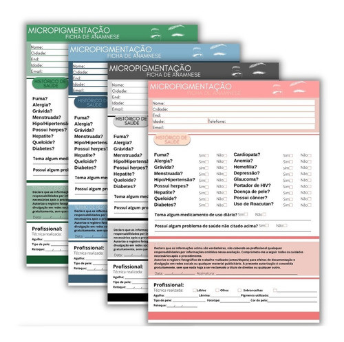 4 Blocos Ficha De Anamnese Micropigmentação Personalizado 0