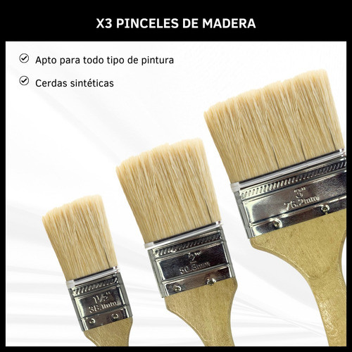 Pincel X 3 Brocha Madera Pml P/ Pintar Paredes Muebles 1