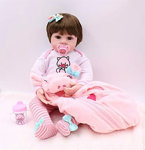 Muñeca Reborn Vinilo Suave Realistica Newborncabello Castaño 1