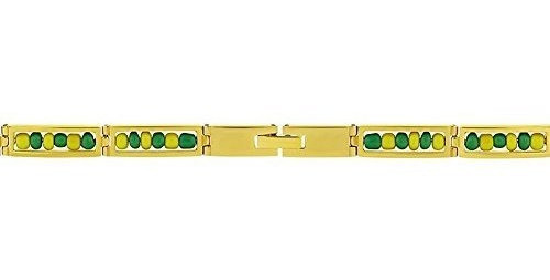 Pulsera De Acero Inoxidable Con Cuentas Verdes Y Amarillas P 1