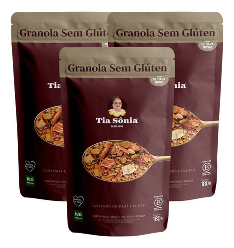 Kit 3 Granola Sem Glúten Vegano Castanha 180g Cada Tia Sônia 0