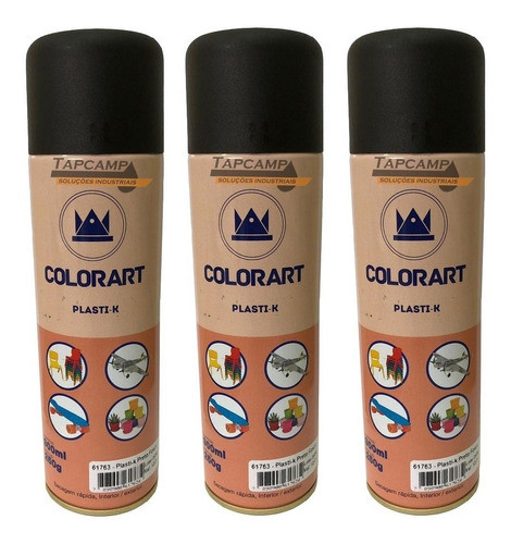 03 Tinta Preto Fosco Plasti K Spray Para Plástico Colorart 0