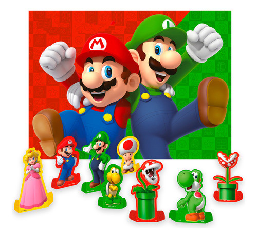 Kit Festa Super Mario Decoração Aniversá Painel + 8 Display 0