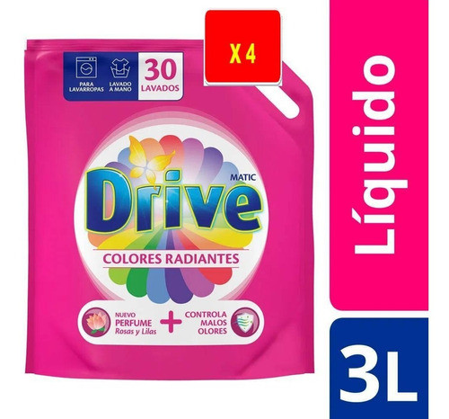 Jabón Líquido Drive Matic Colores Radiantes 3 L X 4 Uni. 1