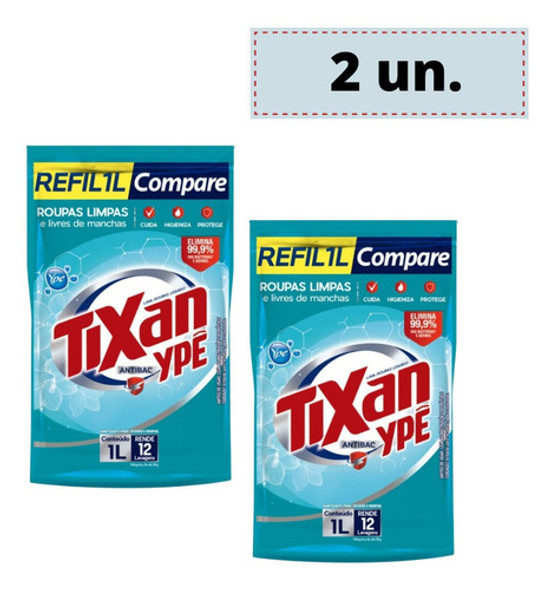 Kit 2un. Lava Roupa Liquido Tixan Antibac Refil 1l 0