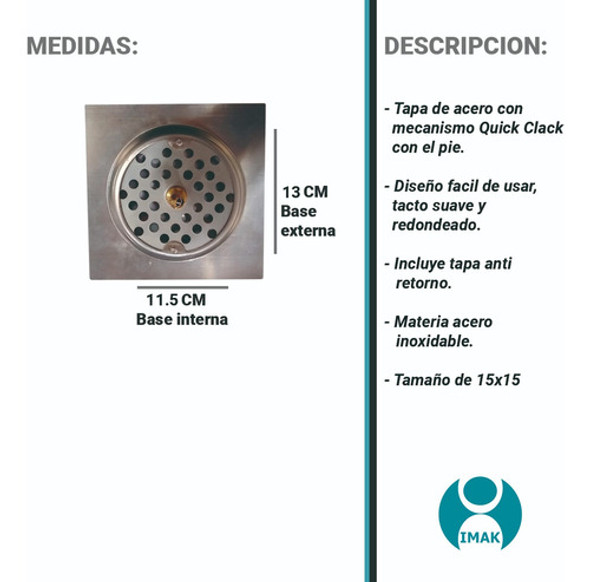 Rejilla Click Clack Acero Inox 20 X 20 Anti Olores Insectos 1