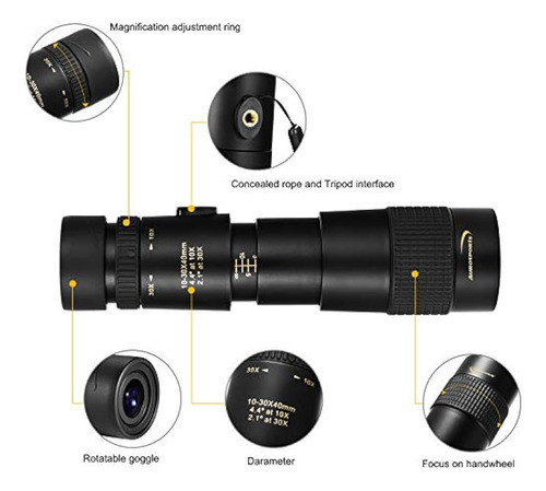 Aurosports 10-30x40 Zoom Monocular Con Prisma Bak4 Doble Enf 1