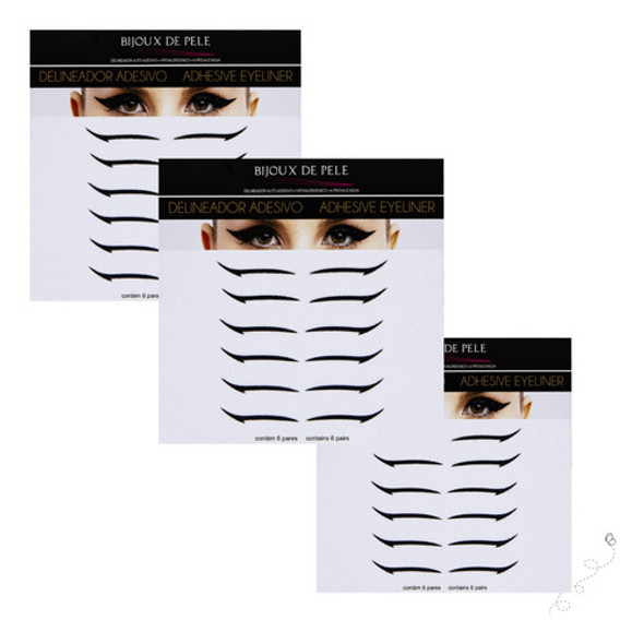 Delineador Adesivo 6 Pares Preto Modelo Básico 0