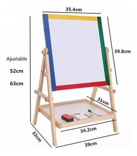 Pizarra Pizarrón 2 En 1 Madera Didáctico Infantil Para Niños 1
