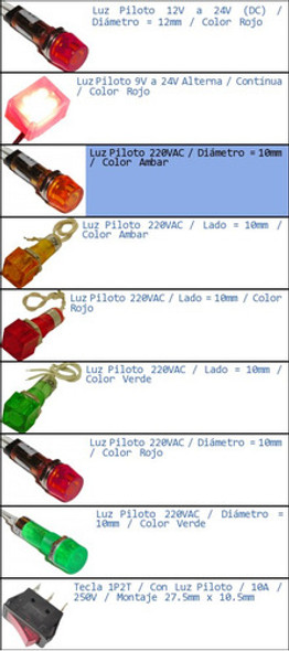 Luz Piloto 10mm 220vac Alterna Ac Color Ambar Ojo De Buey-p 1