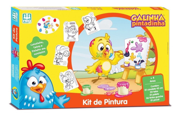 Galinha Pintadinha Pintura Infantil Cavalete Tintas 4 Telas 0