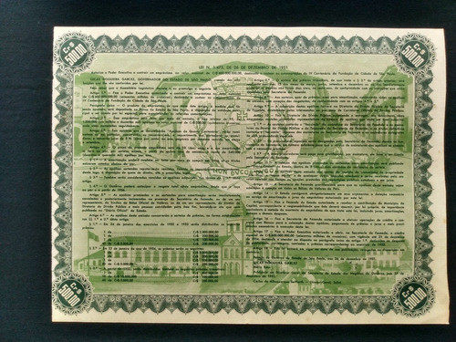 Apólice Do Iv Centenário De Sp 1951 1