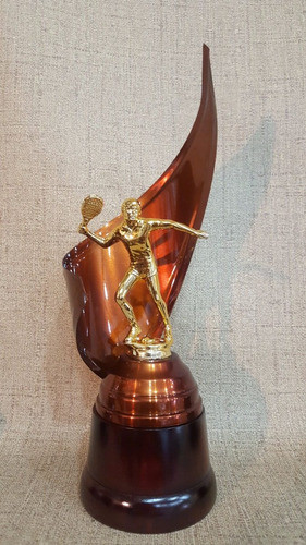 Trofeo Metálico Paddle Padel Paleta 28cm Base Madera Env 1