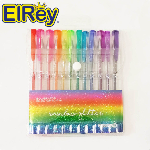 Packx12 Boligrafos Lapiceras Gel Glitter Brillantina El Rey 1