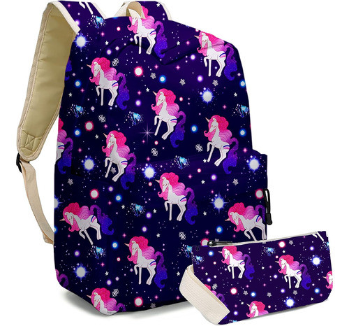 Juego De 2 Piezas Mochila Y Cartuchera Purpura Con Unicor... 0