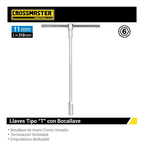 Llave Tipo T Con Bocallave Hexagonal 11mm Crossmaster 1
