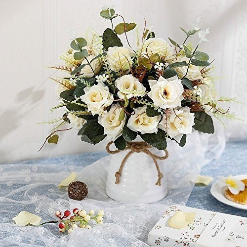 Yiliyajia Artificial Ramos De Rosas Con Jarron De Ceramica 1