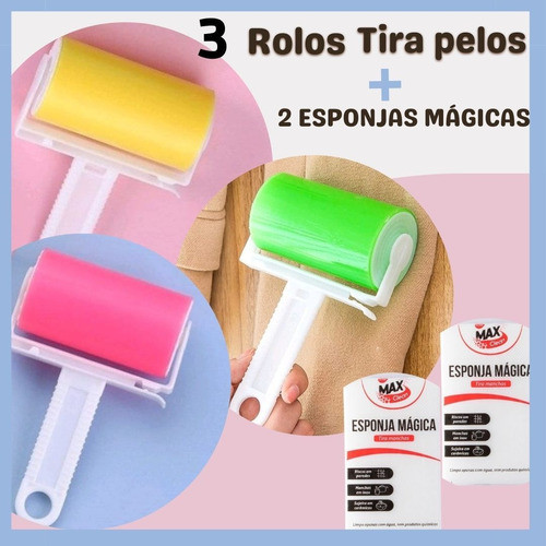 Limpeza Fácil: Kit 3 Rolos Tira Pelos 2 Esponjas Mágica 0