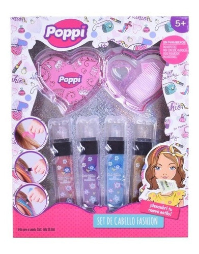 Poppi Set Pinta Pelo Fashion Brillos Hair Glitter 0