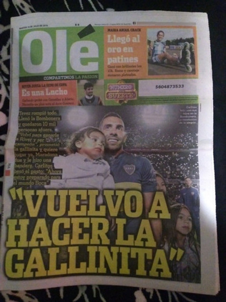 Diario Ole 14/07/2015 Vuelta Tevez A Boca 0