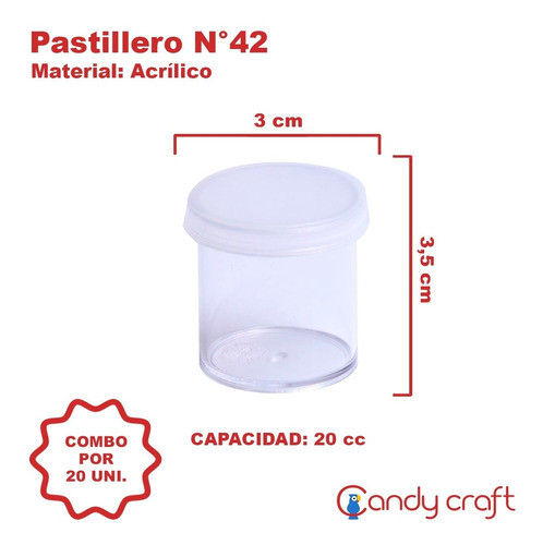 Pastillero Acrílico Souvenir X20 Unidades 3,5cm X 3cm N°42 1