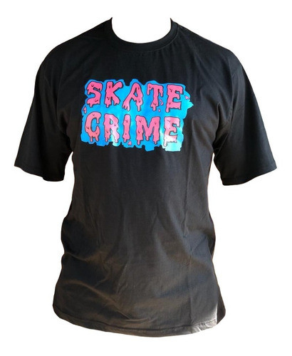 Camisa Skate Crime Preta Slime Azul Rosa - Tamanho G 0